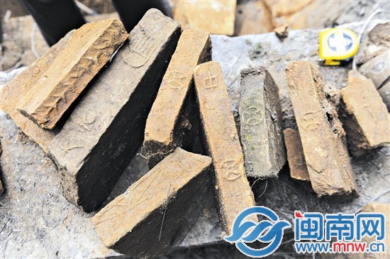 從墓室挖出的磚有很多種圖案：葉脈紋、篦梳紋、銅錢紋